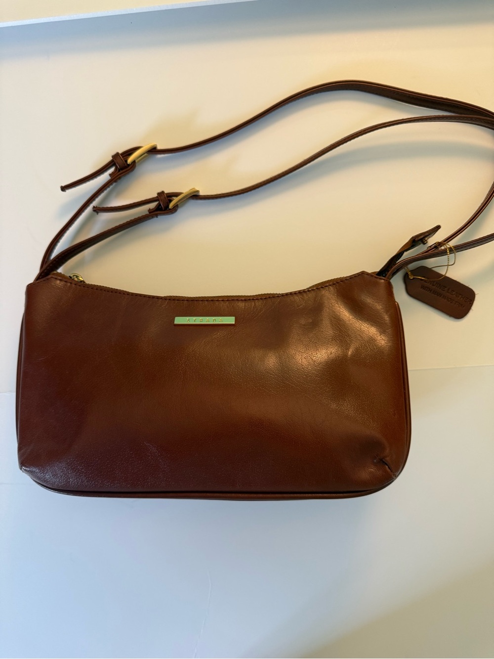 Strada Brown Leather Handbag with Gold-Tone Accents